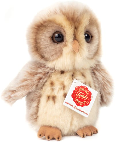 Hermann Teddy Knuffeldier Uil - zachte pluche stof - premium knuffels - lichtbruin - 16 cm - Vogels/uilen