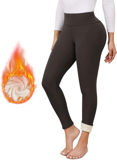 Thermische leggings voor dames, gevoerd, dikke thermische legging, wollige hoge taille, ondoorzichtig, sportlegging voor de winter, warme fleece legging , donkergrijs , maat S