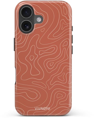 VivaLora Tough Telefoonhoesje iPhone 17 met MagSafe - Wavy Lines Print - 2-in-1 Phone Case - Hard Case & Siliconen Backcover - Extra Bescherming - Shockproof Cover - Rood/Ecru