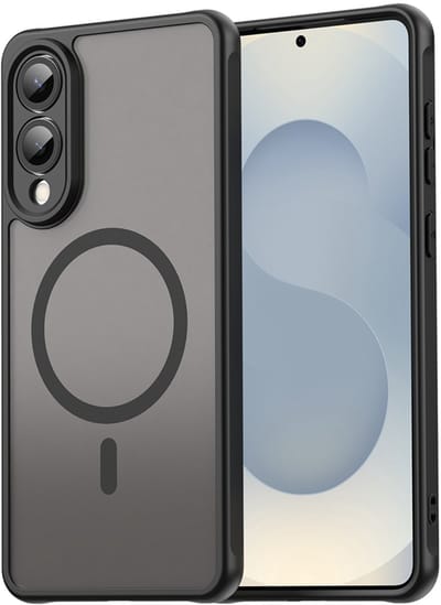 MobyDefend Hoesje - Geschikt voor Samsung Galaxy S25 Edge - Case Geschikt voor MagSafe - Mat Transparant Met Gekleurde Rand - Zwart