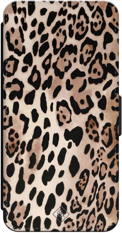 Casimoda® bookcase - Geschikt voor iPhone 16 Pro - Hoesje met pasjeshouder - Luipaardprint - Bruin/beige - Kunstleer