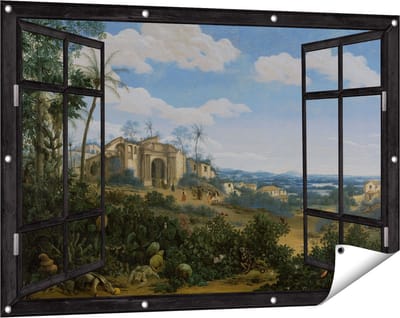 Gards Tuinposter Doorkijk Gezicht op Olinda, Brazilië - Frans Jansz. Post - 120x80 cm - Tuindoek - Tuindecoratie - Wanddecoratie buiten - Tuinschilderij