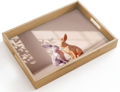 Dienblad hout 40x30 cm - Schootdienblad - Konijnen - Paars - Oranje - Abstract - Borrelplank rechthoek - Plateau dienbladen