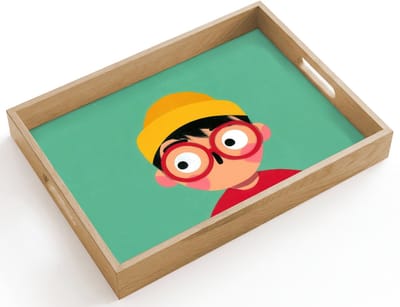 Dienblad hout 40x30 cm - Schootdienblad - Jongen - Cartoon - Bril - Muts - Borrelplank rechthoek - Plateau dienbladen