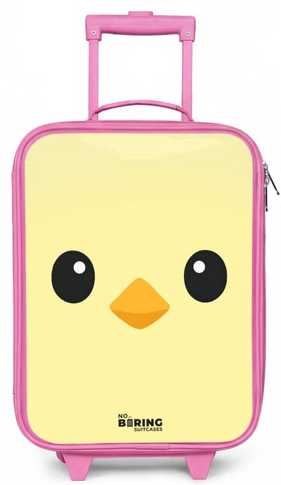 NoBoringSuitcases.com® - Kinderkoffer roze - Kindertrolley meisje - Kawai - Kuiken - Geel - Koffer kind lichtgewicht - Reiskoffer trolley voor kinderen - Koffertje met lichtgevende wieltjes - Rolkoffer