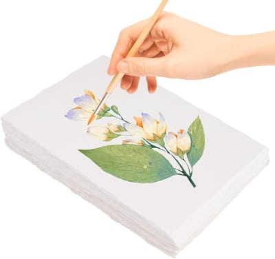 50 Stuks Handgemaakt Wit Handgeschept Papier, A6 Handgemaakt Aquarelpapier voor Mixed Media,300GSM Katoenpulp Handgeschept Papier voor Uitnodigingen,Wenskaarten,Notities en DIY Arts (10cm × 15cm)