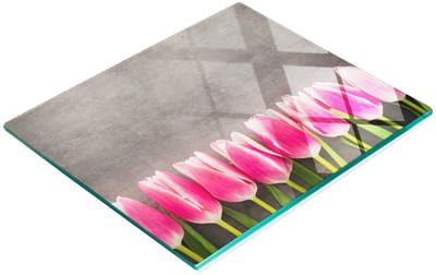 Decoratieve glazen snijplank met roze tulpenmotief, 60x52 cm