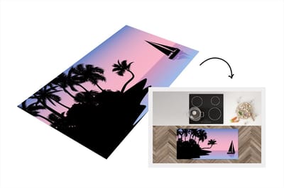Keukenloper - Loper keuken - Boot - Palmboom - Zomer - Nacht - 120x60 cm - Keukenloper vinyl