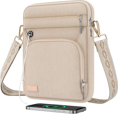 Multifunctionele Tablet Sleeve Bag met Schouderriem en Hoofdtelefoonpoort voor 9-11 Inch Tablets, Zandkleurig, Bescherming en Draaggemak