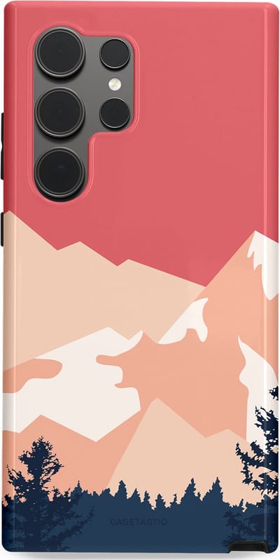 Casetastic hoesje geschikt voor Samsung Galaxy S24 Ultra - Dubbellaagse bescherming - Bergen bij stille toppen - Fashion Case - Koraal Donkergrijs Zand Perzik