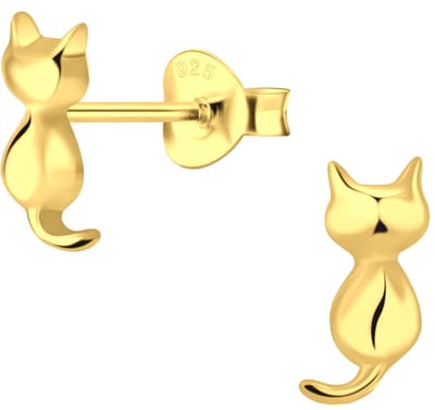 Joy|S - Zilveren kat poes oorbellen - 5 x 10 mm - gold plated - sterling zilver 925