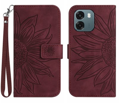 Coverup Hoesje - Geschikt voor OPPO A6 5G / A6x 5G / A6x 4G Hoesje - Coverup Zonnebloem Book Case met Koord - Bordeaux