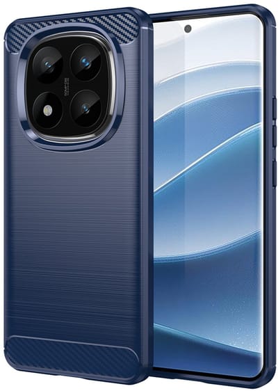 MobyDefend Hoesje - Geschikt voor Xiaomi Redmi Note 14 Pro Plus - TPU Backcover - Geborstelde Metaal & Carbon-Look - Blauw