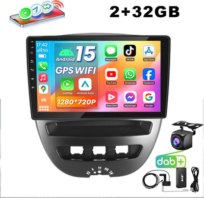 ESSGOO Carplay Autoradio Geschikt Voor Toyota Aygo/PEUGEOT 107/Citroen C1 2005-2014 - Android 15 - Draadloos Apple Carplay & Android Auto - 2GB + 32GB - 4 Core processor - Bluetooth & Wifi GPS Navigatie - DAB+ Achteruitrijcamera