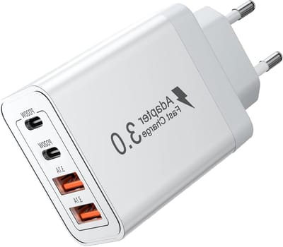 Krachtige 40W Snellader met 4 Poorten voor iPhone, iPad en Android Apparaten - USB-C en USB-A Oplader met PD Technologie voor Versnelde Oplading
