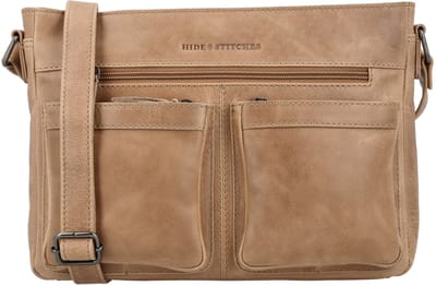 Hide & Stitches Porto Schoudertas - Leer - Hoofdvak - Voorvakken - Verstelbare Schouderband - Dames - Compact - Crossbody - Tas - Leren Dames Tas - Taupe
