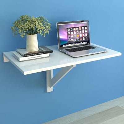 Opvouwbare Wandtafel - Klaptafel Bureau - Ruimtebesparend Werken - 90 Graden Driehoeksteun - 100 x 60 cm - Wit