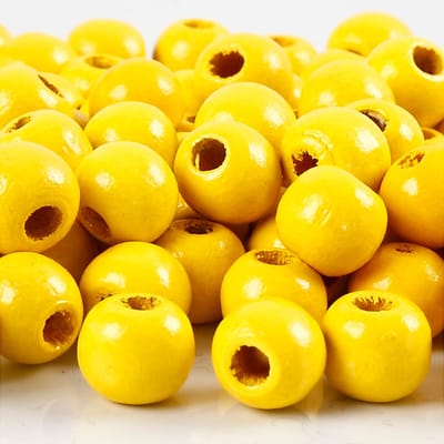 Houten Kralen, d 12 mm, gatgrootte 3 mm, ca. 40 stuk, geel, 22 gr/ 1 doos