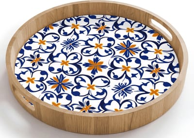 Dienblad rond 40x40 cm - Schootdienblad hout - Patroon - Modern - Kleurrijk - Borrelplank rechthoek - Plateau houten dienbladen