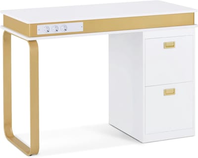 Nagel- en manicuretafel met lade en 3 stopcontacten - witgoud