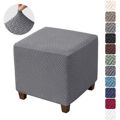 Voetpedaalhoes Effen Kleur Keperstof Thuisgebruik Hotel Bank Voetenbankje Hoes Vierkante Voetenbankje Hoes Voetenbankje Stofbestendige Hoes 33*33*38 cm donkergrijze kleur
