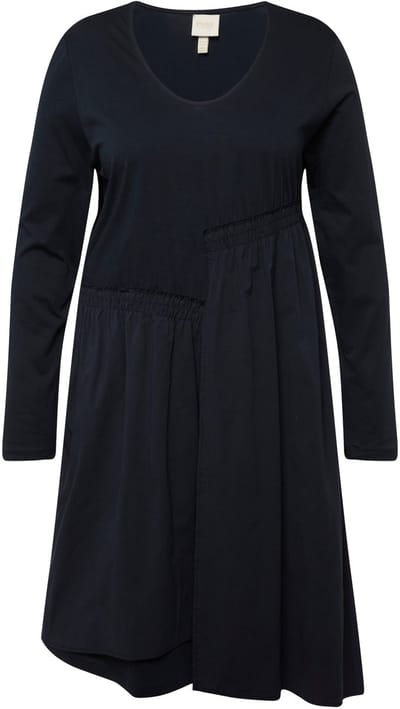 Ulla Popken - Dames - Mini-jurk asymmetrische rok V-hals lange mouwen - Marine - Maat 46+