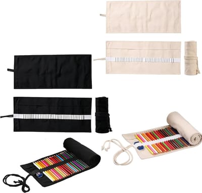 Set van 2 Roll Pencil Holders met 36 Compartimenten, Duurzaam Katoen, Ideaal voor Kleurpotloden en Pennen, Perfect Cadeau voor Kunstliefhebbers en Creatieve Projecten