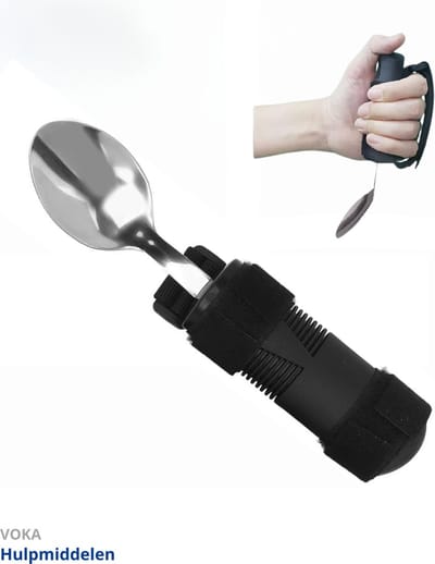 Bestek met bandje - Lepel - Verdikt handvat - Verdikt bestek - Reuma - Aangepast bestek - Parkinson bestek - Comfortabele soft grip - Modern - Tril bestek - Grip bestek – Zwart