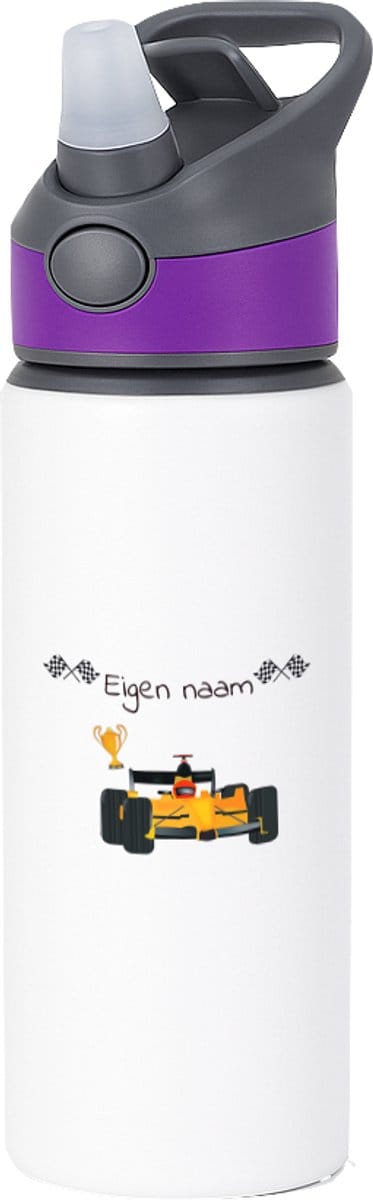 Hacebo® - Formule 1 met eigen naam - waterfles met rietje paars - Sport - Formule 1 fans - Liefhebber - Cadeau - Verjaardag - Geschenk - Gepersonaliseerd - Jongens en meisjes - water fles - 650ML
