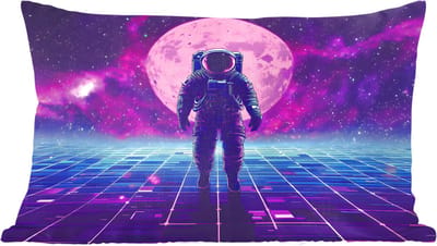 Sierkussens - Kussentjes Woonkamer - 60x40 cm - Astronaut - Maan - Roze - Sterrennevels