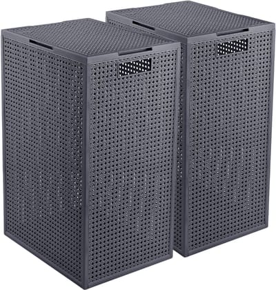 Curver Kaya Wasmand met deksel - 60L - 2 stuks - 38x29x58,5 cm - Antraciet