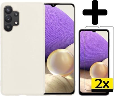 Hoesje - Met 2x Screenprotector - Geschikt voor Samsung Galaxy A32 4G - Sterk & Shockproof - Back Cover - Siliconen Case - Telefoon Hoes - Telefoonhoesjes - Wit