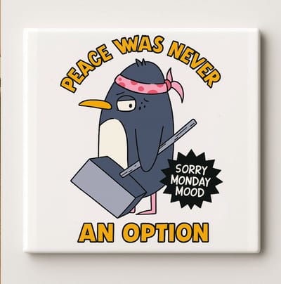 Peace Was Never an Option Keramische Tegel – 15x15 cm Grappige Pinguïn Maandagstemming Wandtegel – Leuk Cadeau voor Kantoor & Huisdecoratie