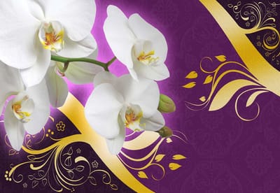 Fotobehang Pattern Flowers Orchids Abstract | XXXL - 416cm x 254cm | 130g/m2 Vlies