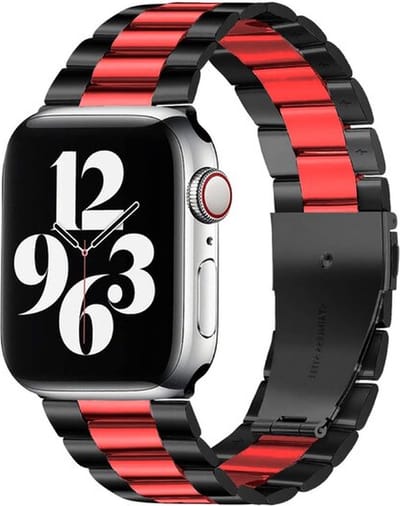 By Qubix - Geschikt voor Apple Watch bandje - Stalen schakelband - Zwart met rood - Geschikt voor Apple Watch 38mm / 40mm / 41mm / 42mm - stalen bandje