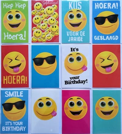 Verjaardag Wenskaarten - 12 Stuks - Smiley’s - 12 X 17 cm - L-200