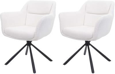 Set van 2 eetkamerstoelen MCW-K33, keukenstoel Stoel, draaibare autostand, stof MVG ~ bouclé-wit