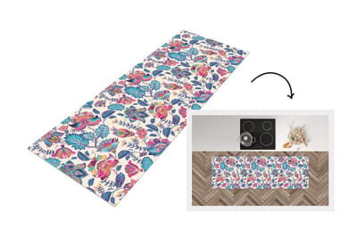 Keukenloper - Loper keuken - Regenboog - Bloemen - Schets - Patronen - 150x50 cm - Keukenloper vinyl