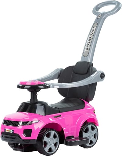 Loopauto vanaf 1 Jaar – Stil Kinder Rutschauto met Antikantelsysteem en Zachte Rubberbanden – Veilig & Stevig Baby Loopwagen voor Binnen en Buiten (tot 25 kg) - roze en zwart