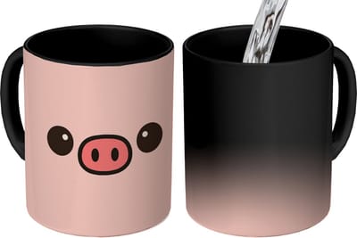 Magische Mok - Foto op Warmte Mokken - Koffiemok - Varken - Roze - Minimalistisch - Magic Mok - Beker - 350 ML - Theemok