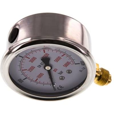 0..400 Bar Glycerine Manometer Onderaansluiting RVS/Messing 63 mm Klasse 1.6 - ML040063SVG