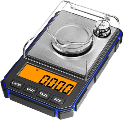 Zeer nauwkeurige elektronische weegschaal, 50 g/0,001 g, digitale milligramweegschaal met LCD-display, elektronische laboratoriumweegschaal, juweliersweegschaal, draagbare mini-elektronische weegschaal, blauw