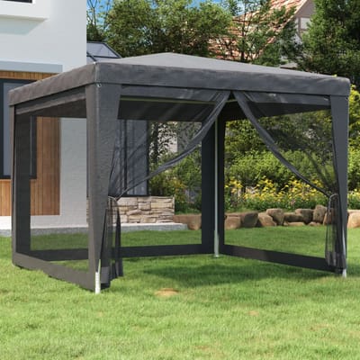 vidaXL - Partytent - met - 4 - mesh - zijwanden - 3x3 - m - HDPE - antracietkleurig