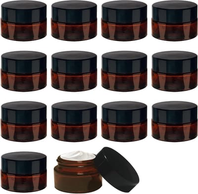 14-delige set met 20ml bruine glazen potjes voor crèmes, ideaal voor reizen, cosmetica en lotions