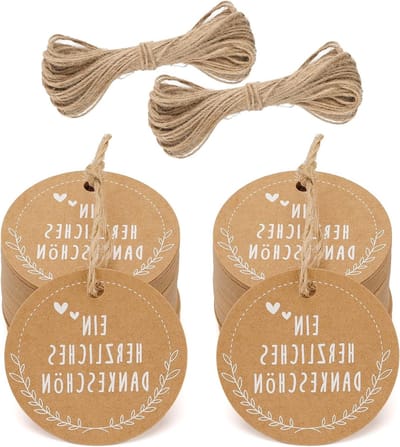Pack van 100 Cadeautags - Vintage Kraft Papier Ronde Hangtags van 5cm met Jute Touw voor Bruiloft Decoratie, DIY Projecten en Gastgeschenken