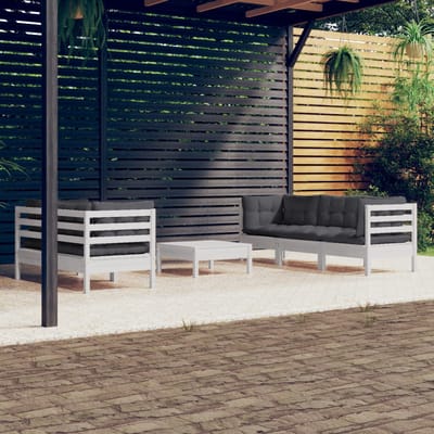 vidaXL - 6-delige - Loungeset - met - antracietkleurige - kussens - grenenhout