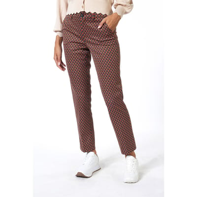 EsQualo Trousers Chino Scalloped Print Print Maat: XS | Pantalons Outlet | Dames | Oranje