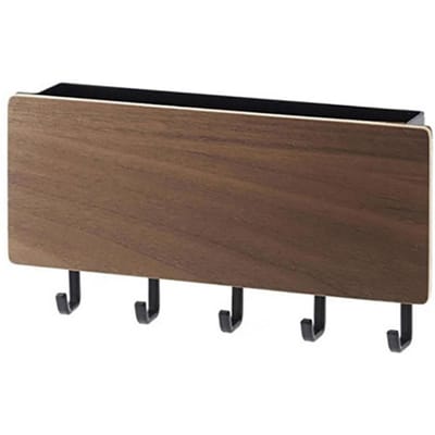 Japanse Wandgemonteerde Sleutelhouder Hout met 5 Haken Ponsvrij Multifunctionele Sleutelhanger voor Thuis Walnut Wood Color brown