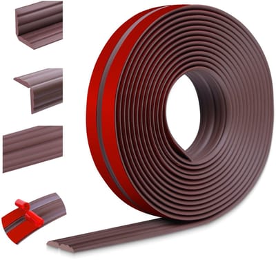 Wandlijst, zelfklevend, hoekbescherming, pvc, zachte plint voor muren, vloeren, randbescherming (20 mm x 6 m, bruin)