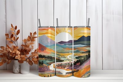 Thermosbeker Berglandschap met Bomen - 600 ml RVS Tumbler met Rietje - Cadeau - Schoolbeker - Antilek dop - Vaatwasserbestendig - Werkbeker - To go beker - Zomaar
